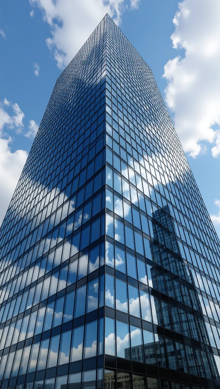 Glass skyscraper reflecting clouds