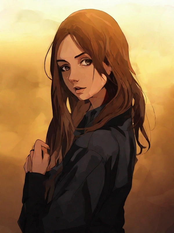 Anime style image of a brunette woman