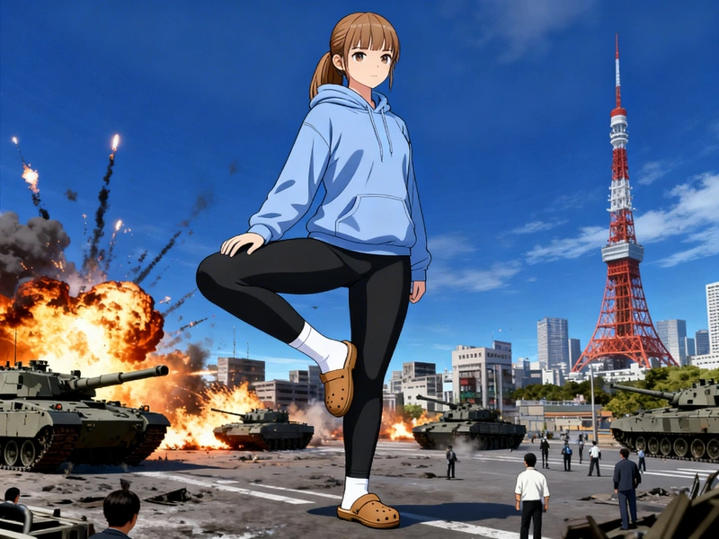 Ai these giantess girl and remove this  girls from the city