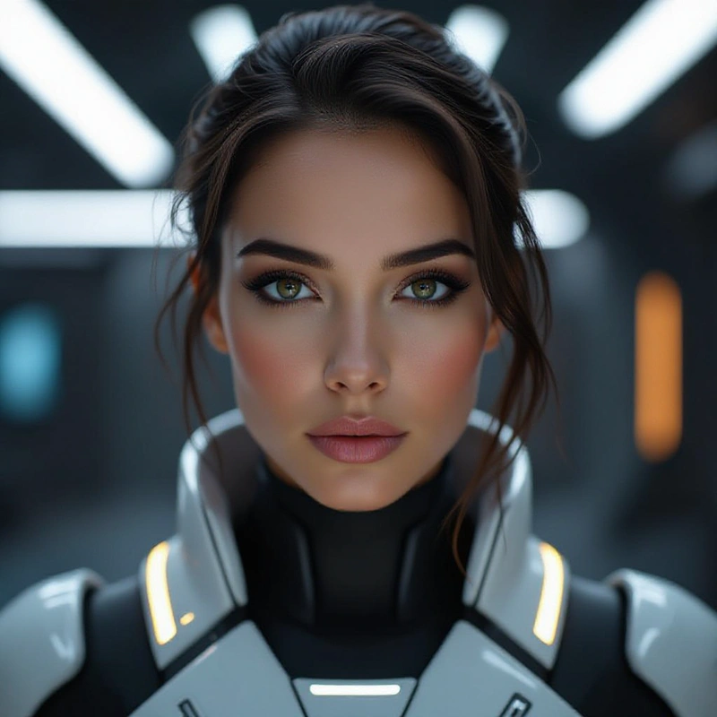 Cinematic studio portrait of a futuristic female character